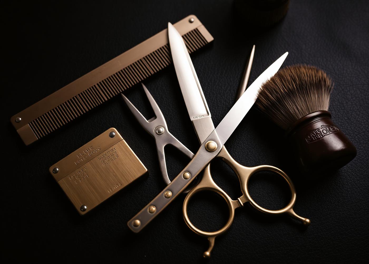 Brass barber tools on leather